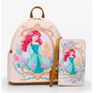 Loungefly Disney The Little Mermaid Ariel Portrait Mini Backpack and Wallet NWT
